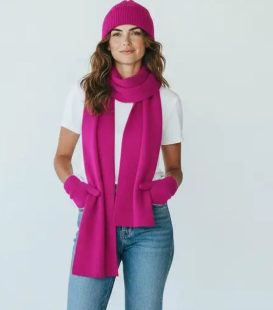 100% CASHMERE HAT SCARF & GLOVES SET IN XMAS GIFT BOX