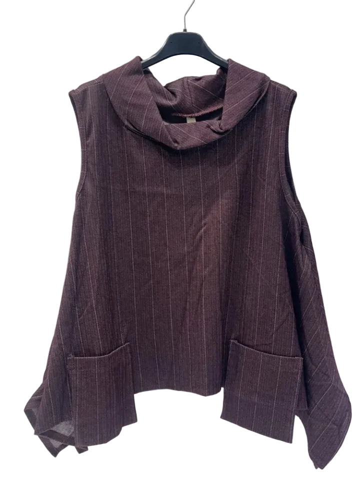 PINSTRIPE COWL NECK TOP - 10-14 - BURGUNDY