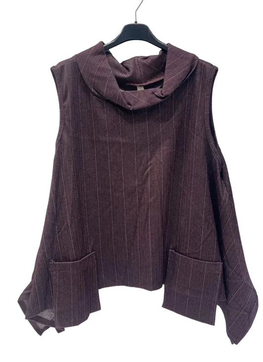 PINSTRIPE COWL NECK TOP - 10-14 - BURGUNDY