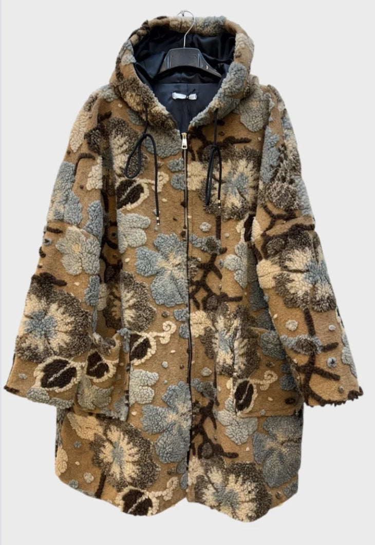LINED WOOL FLORAL PRINT COAT - 10-16