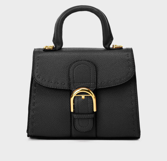 *SALE* BUCKLE DETAIL BAG W/ LONG STRAP - BLACK