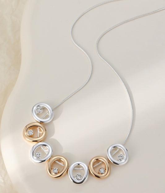 MIXED METAL CRYSTAL NECKLACE