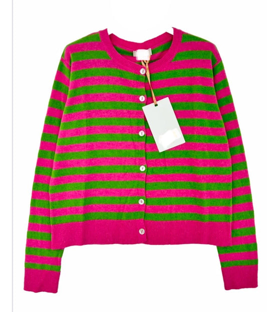 **SALE**CASHMERE BLEND STRIPE CARDI - 10-16 - FUSCHIA/GREEN