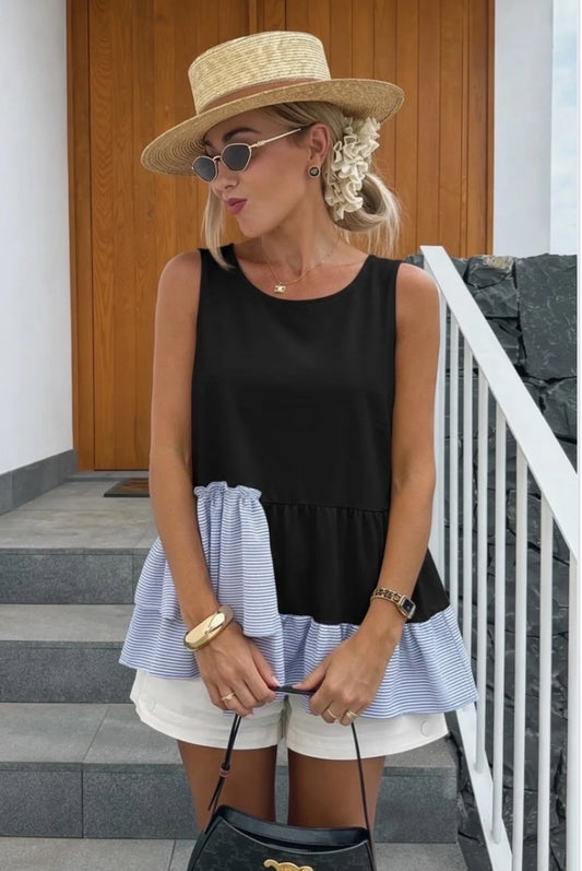FRILL HEM TANK TOP - 10-16 - BLACK