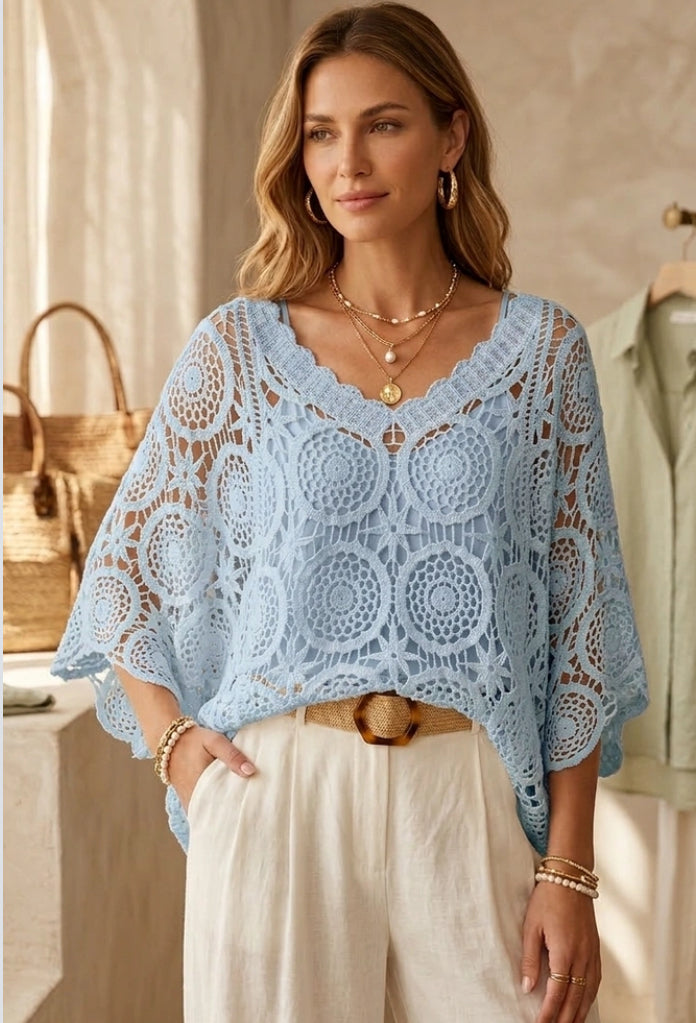 CROCHET TOP WITH VEST - 10-16 - BLUE