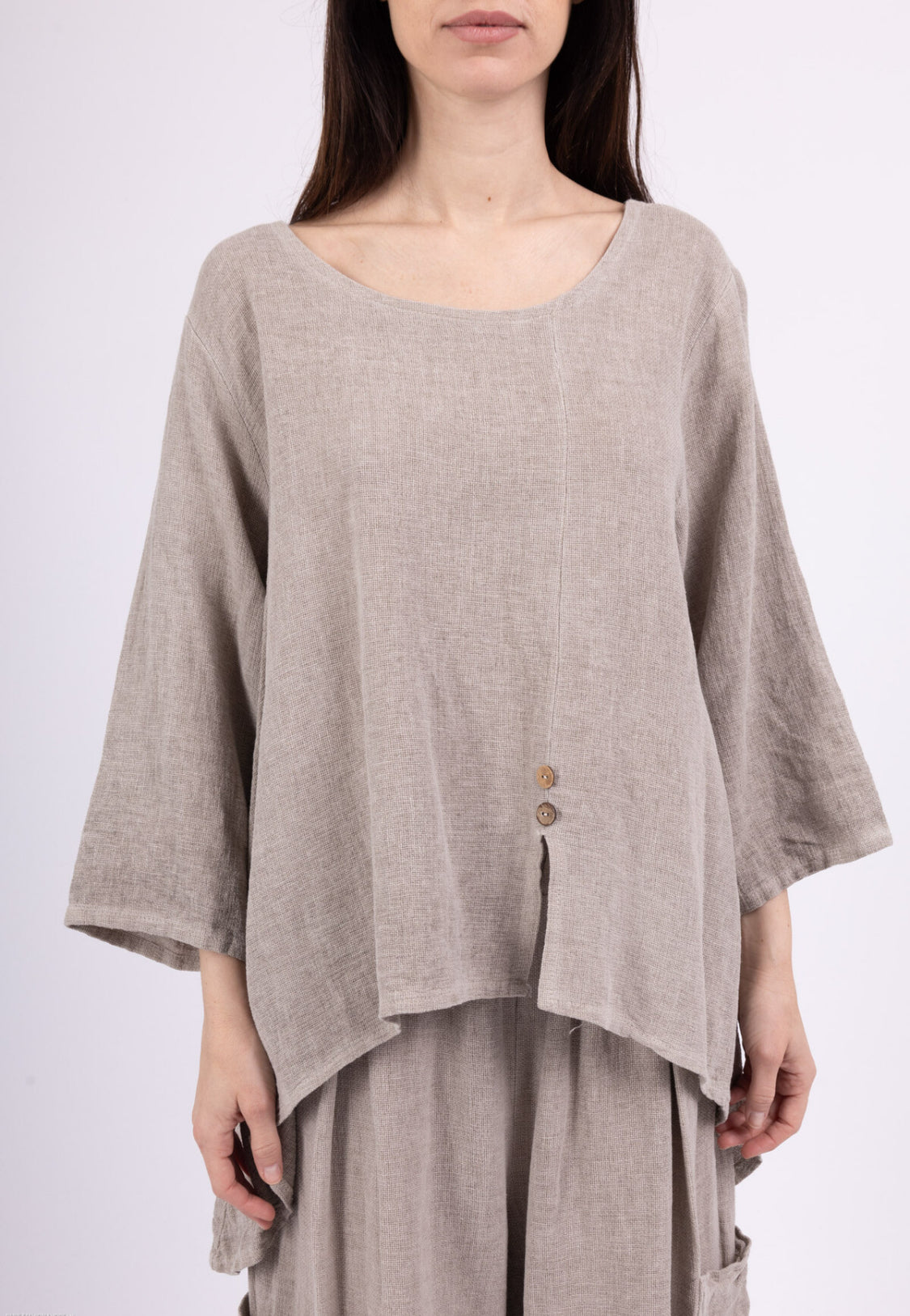 COTTON/LINEN BLEND DIP HEM TOP - 10-16 - TAUPE