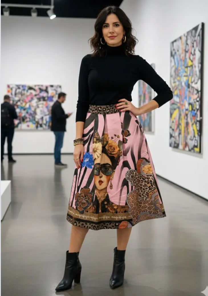 MULTI PRINT SKIRT - 8-12 - PINK