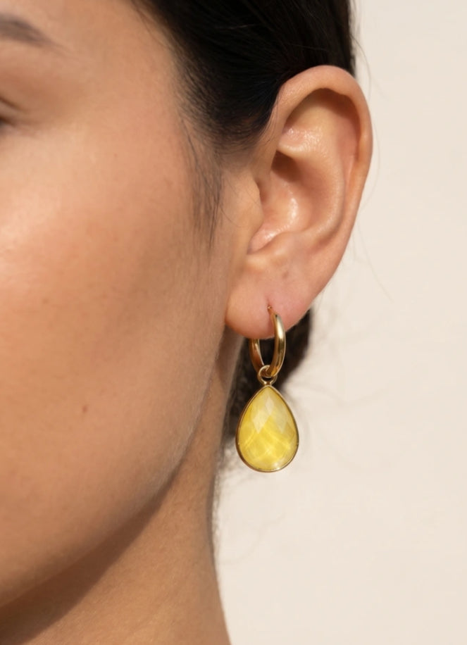 CRYSTAL HUGGIE EARRINGS- YELLOW