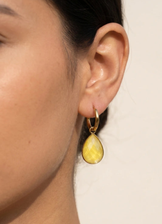 CRYSTAL HUGGIE EARRINGS- YELLOW