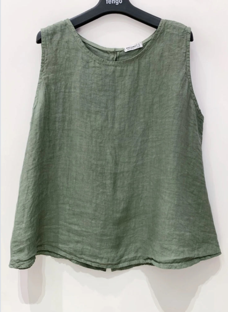 LINEN BUTTON BACK TANK - 8-12