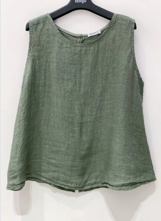 LINEN BUTTON BACK TANK - 8-12