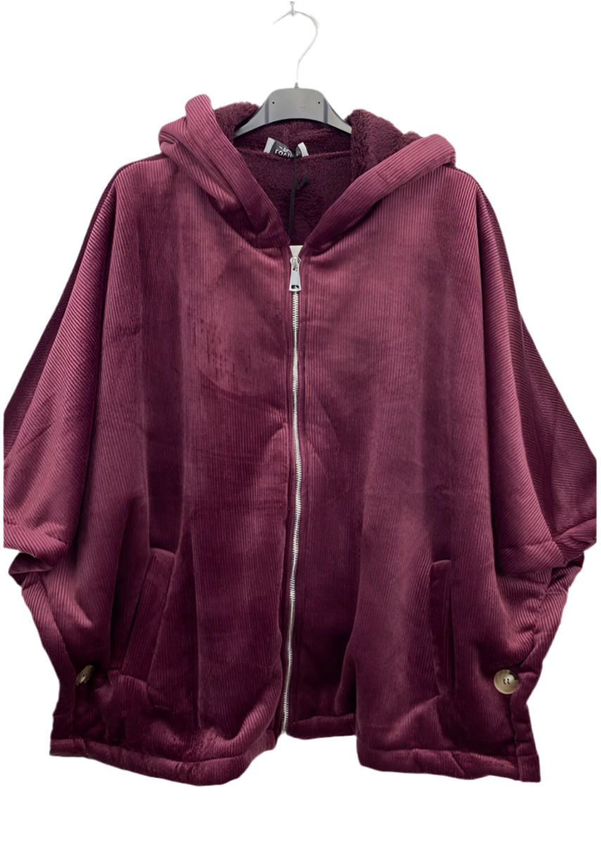 VELOUR FLEECE LINED JACKET - 10-16 - BURGUNDY