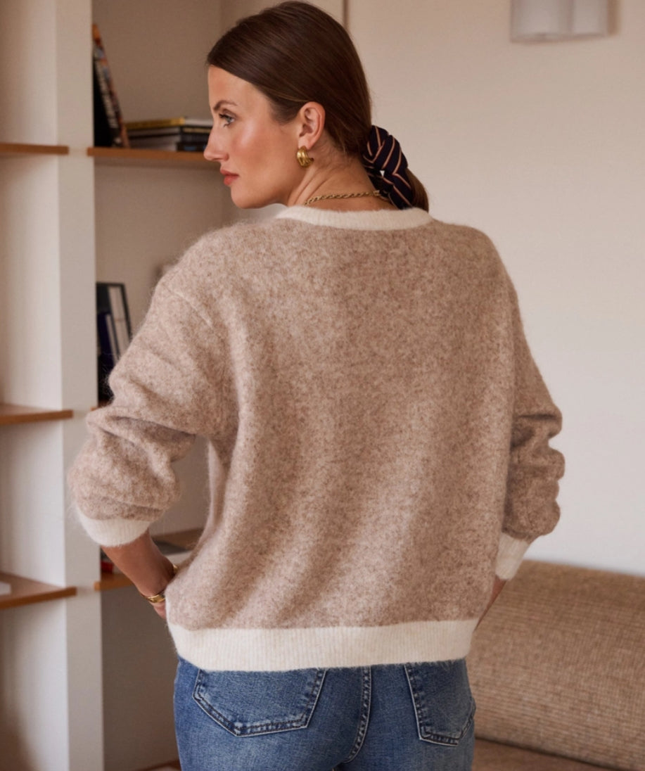 TWO TONE CARDI - 10-14 - BEIGE