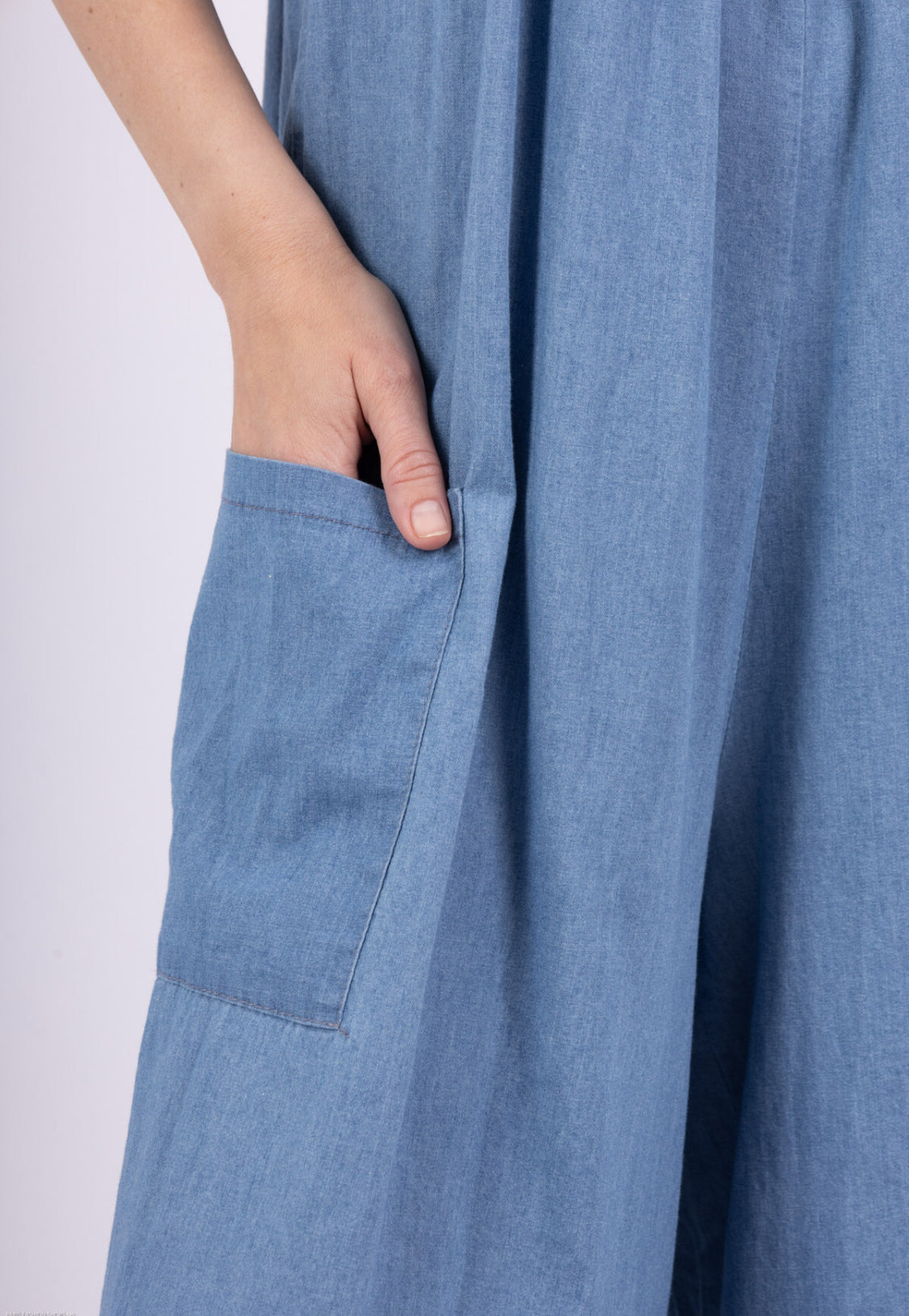 COTTON LIGHT DENIM JUMPSUIT - 8-16 - LIGHT WASH