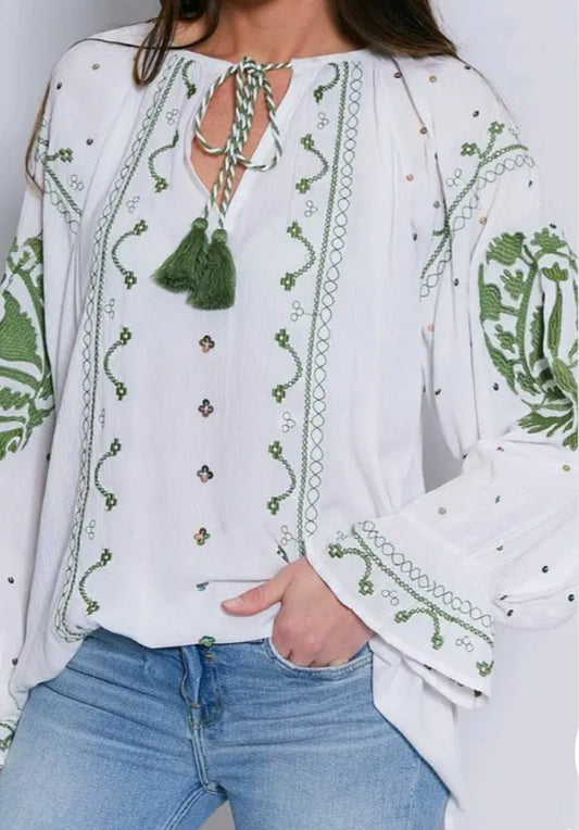 TASSEL EMBROIDERED BOHO TOP - 10-16