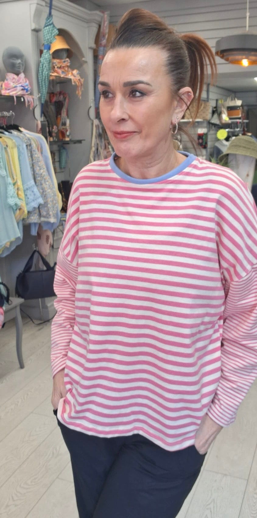 COTTON BLEND STRIPE TOP - 8-14 - PINK