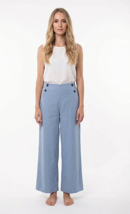 COTTON BUTTON PANTS - 10-14- BLUE