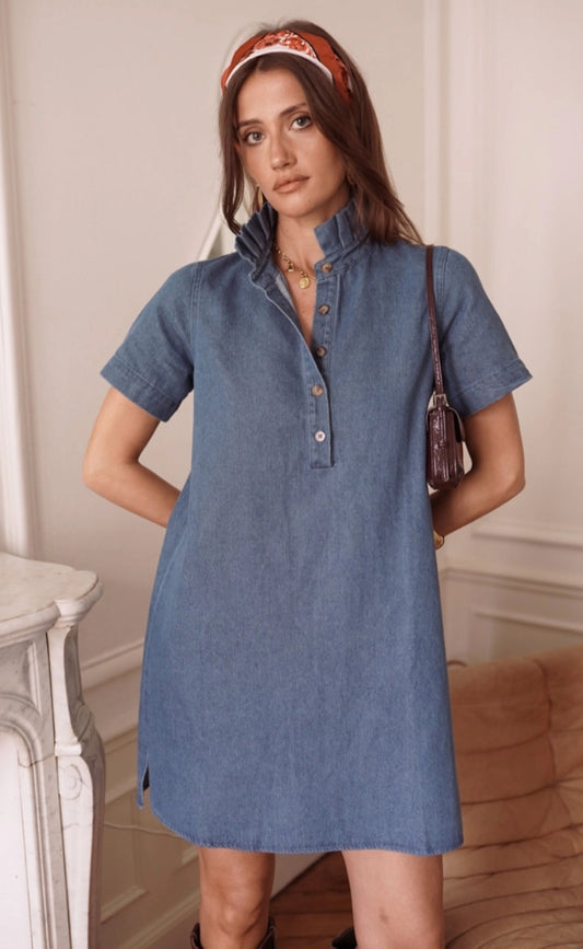 RUFFLE DENIM DRESS - 10-12