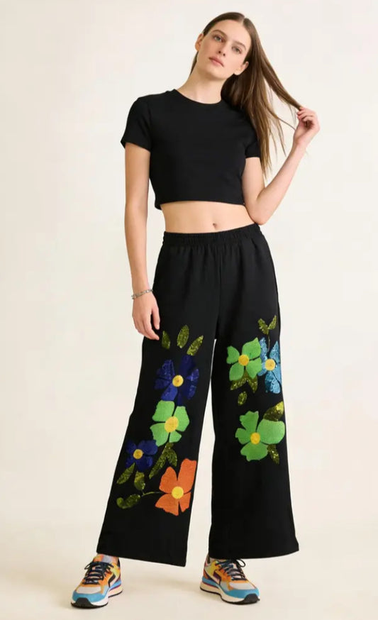 SEQUIN PALAZZO - 10-16 - BLACK