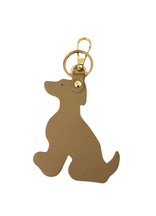 LEATHER DOG KEYRING- TAUPE