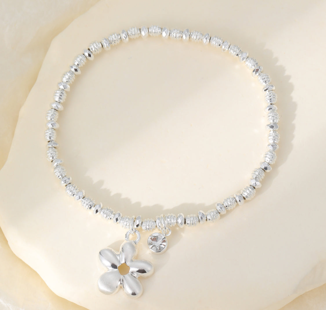 FLOWER STRETCH BRACELET- SILVER