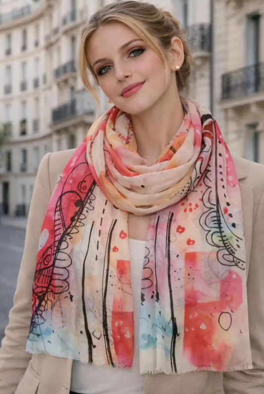 ABSTRACT CAT PRINT SCARF- ORANGE