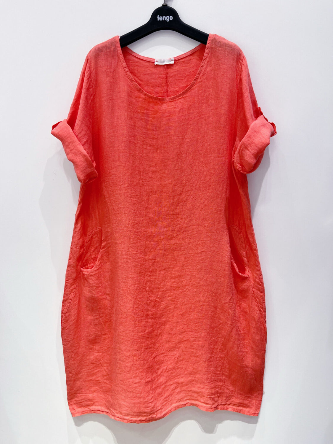 POCKET DETAIL LINEN DRESS- 10-14/16 - CORAL