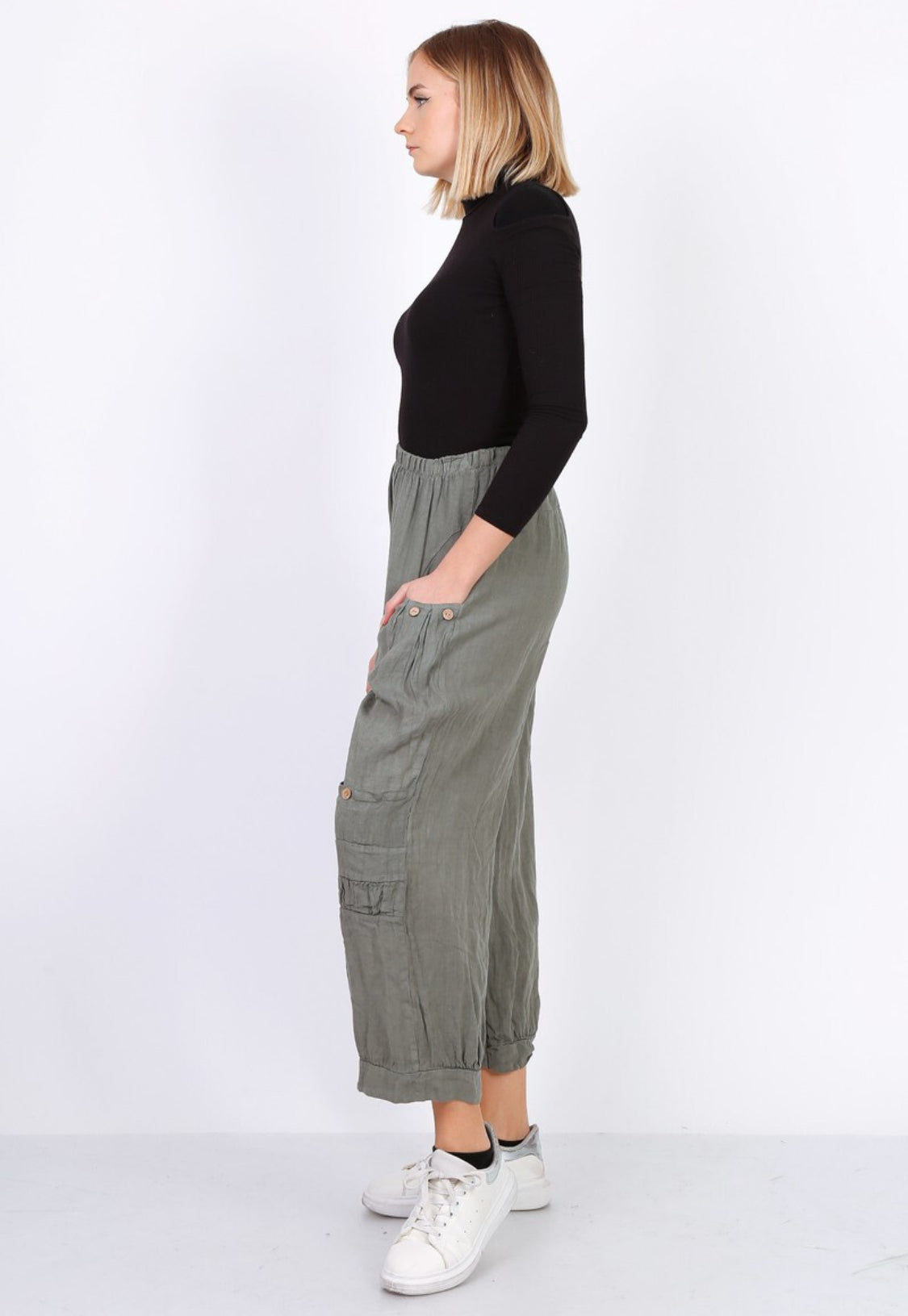 CARGO LINEN PANTS - 10-16 - KHAKI