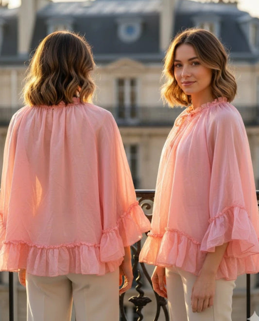 SHEER FRILL TOP - 10-16 - CORAL