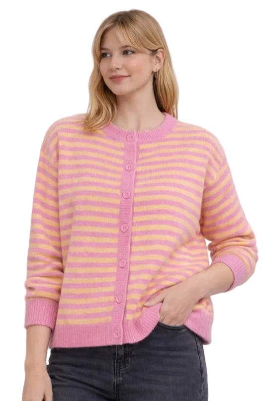 ALPACA BLEND STRIPE CARDI - 10-16