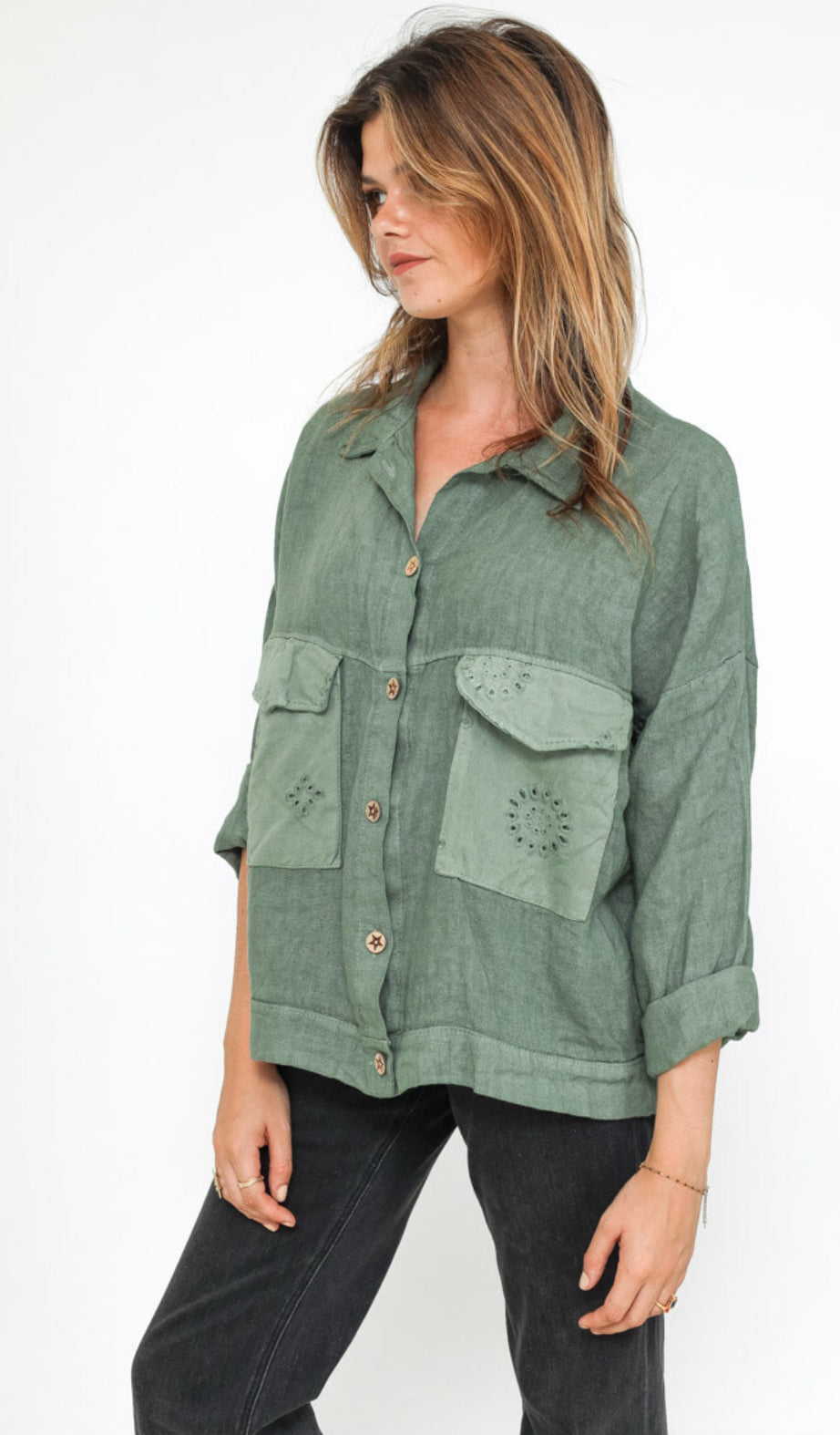 LINEN POCKET DETAIL JACKET - 10-16 - KHAKI