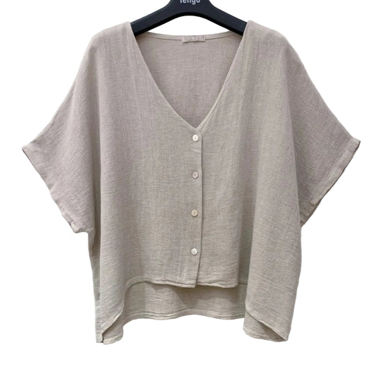 COTTON LINEN BUTTON CARDI - 10-16