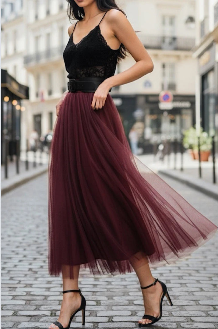 TULLE SKIRT - 10-16 - BURGUNDY