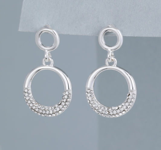 CRYSTAL CIRCLE STUD EARRINGS- SILVER
