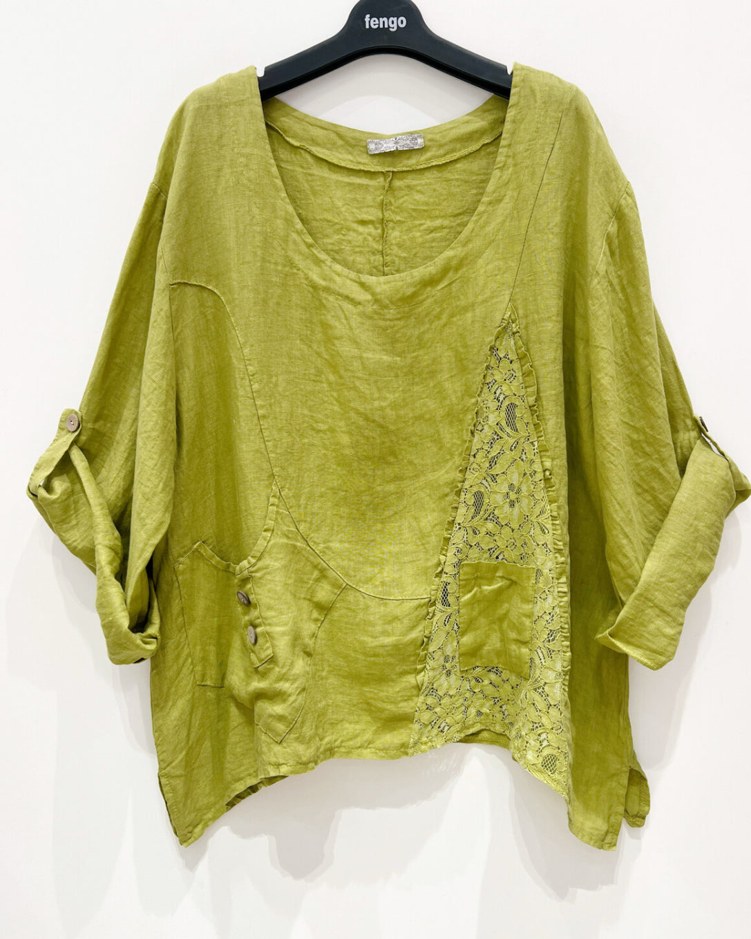 LACE DETAIL LINEN TOP - 10-16 - LIME