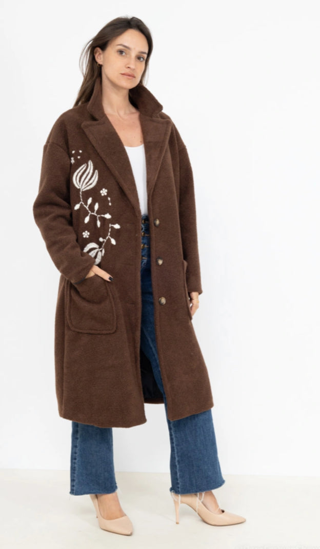 FLOWER TEDDY COAT - 8-14 - BROWN