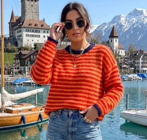 CONTRAST STRIPE KNIT - 10-16 - ORANGE