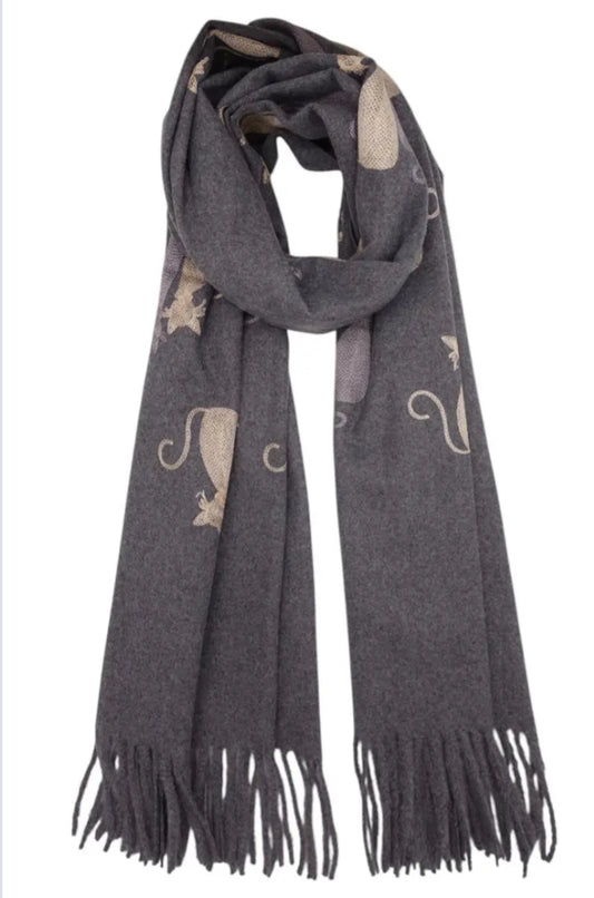 CAT PRINT SCARF - GREY