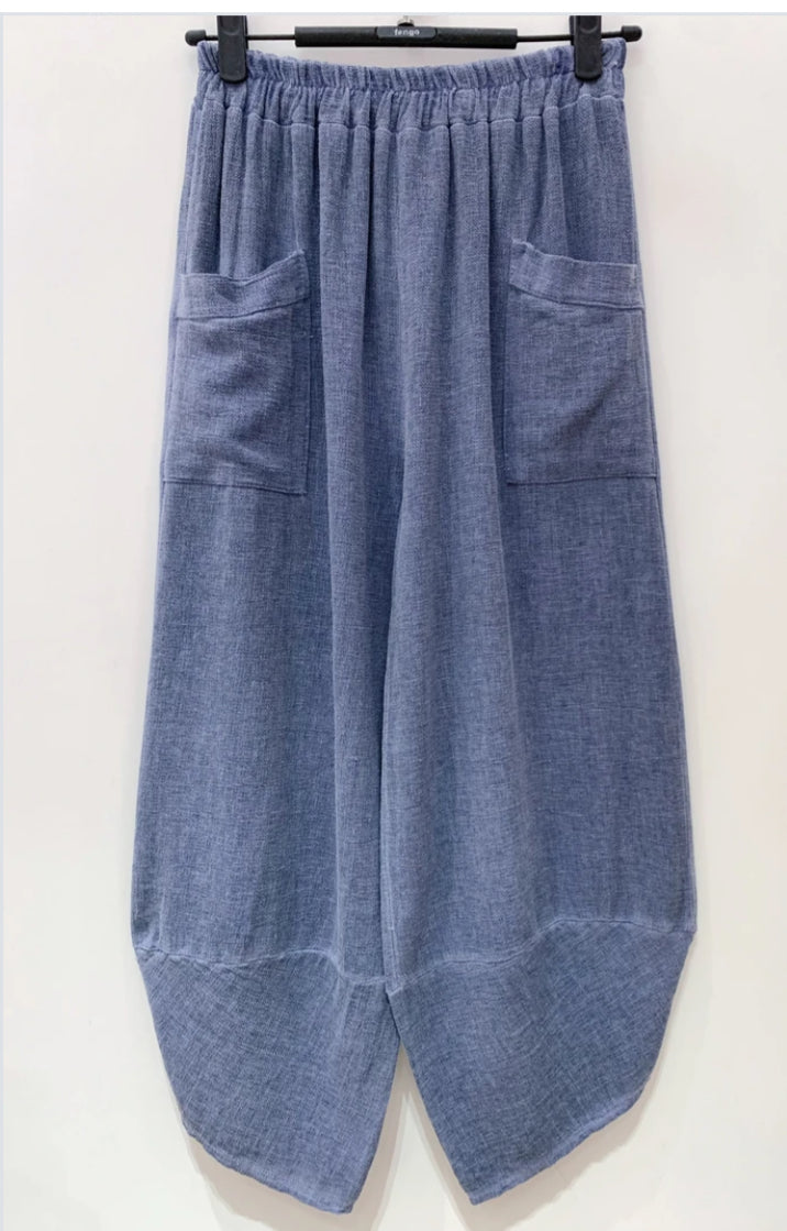 LINEN/COTTON POCKET PANTS - 10-16 - NAVY