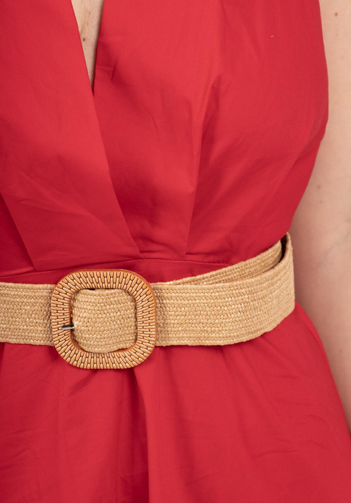 COTTON HALTERNECK BELTED DRESS - 8-12 - RED