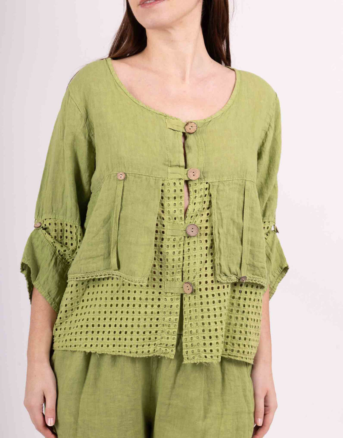 LINEN MESH DETAIL JACKET - 10-16 - LIME