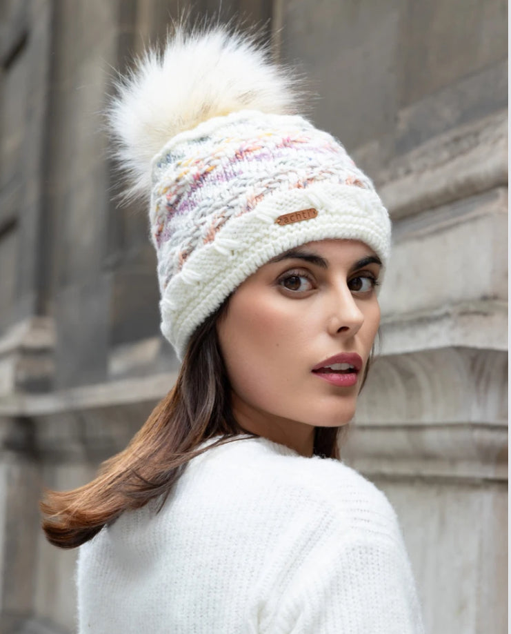 FLEECE LINED POM HAT - WHITE