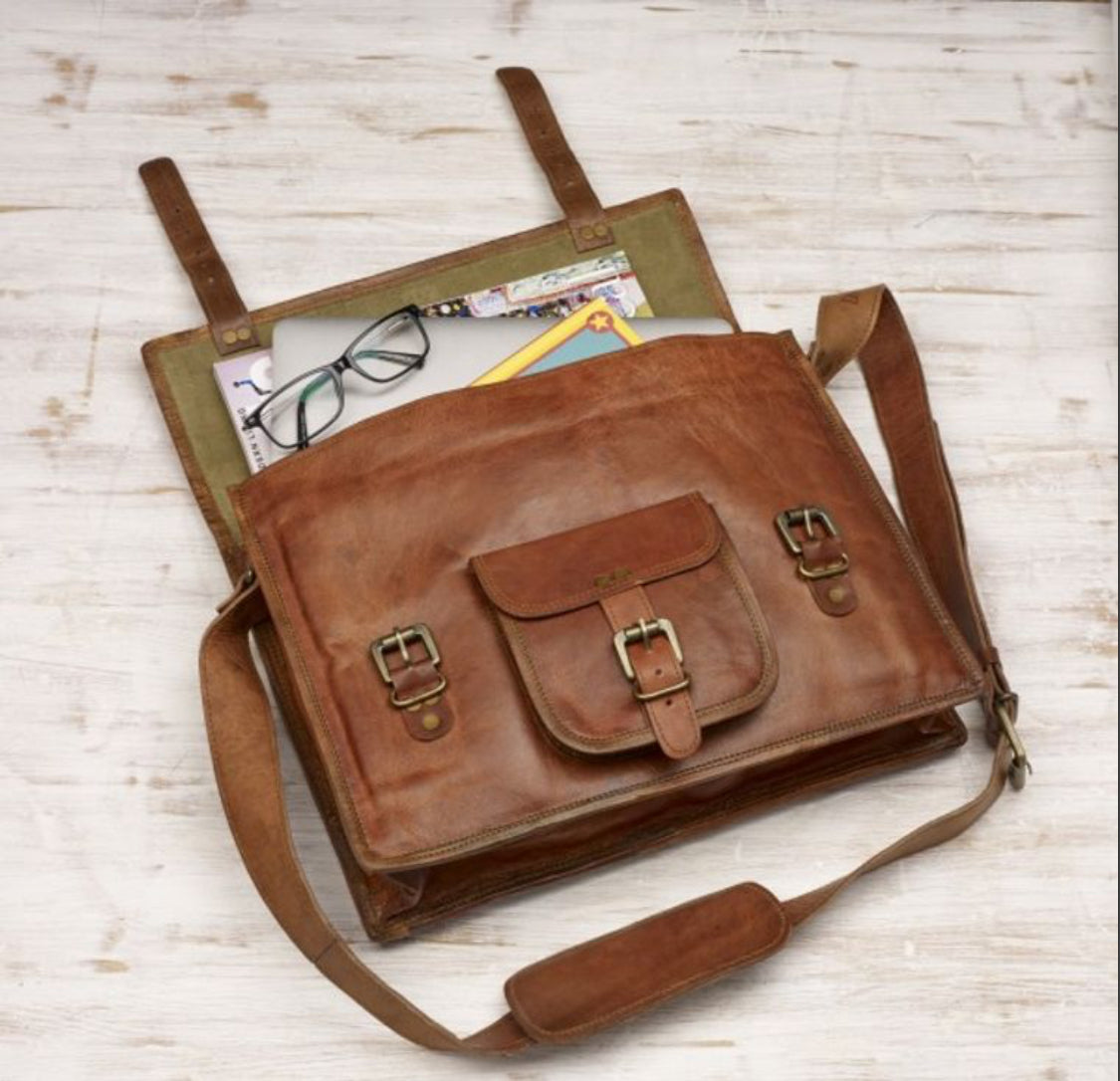 100% LEATHER LARGE VINTAGE STYLE SATCHEL - HANDMADE IN INDIA