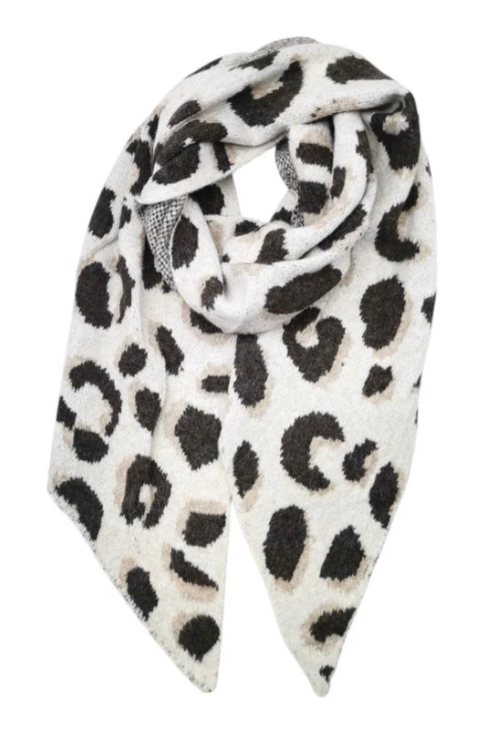 WOOL BLEND ANIMAL PRINT SCARF - BEIGE
