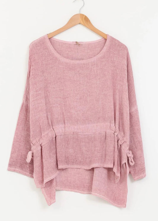 COTTON LINEN RUCHED TOP - 10-16 - PINK