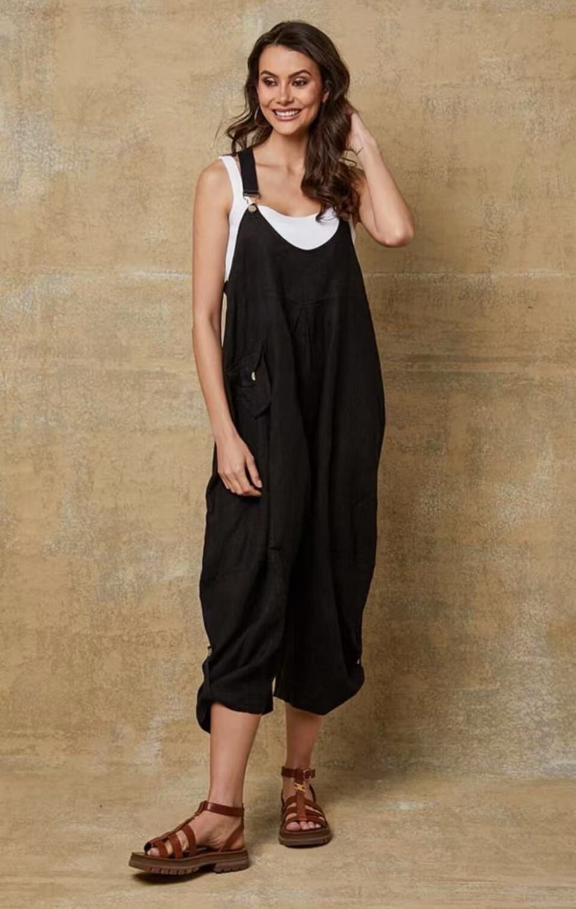 LINEN BUCKLE JUMPSUIT - 8-14 - BLACK