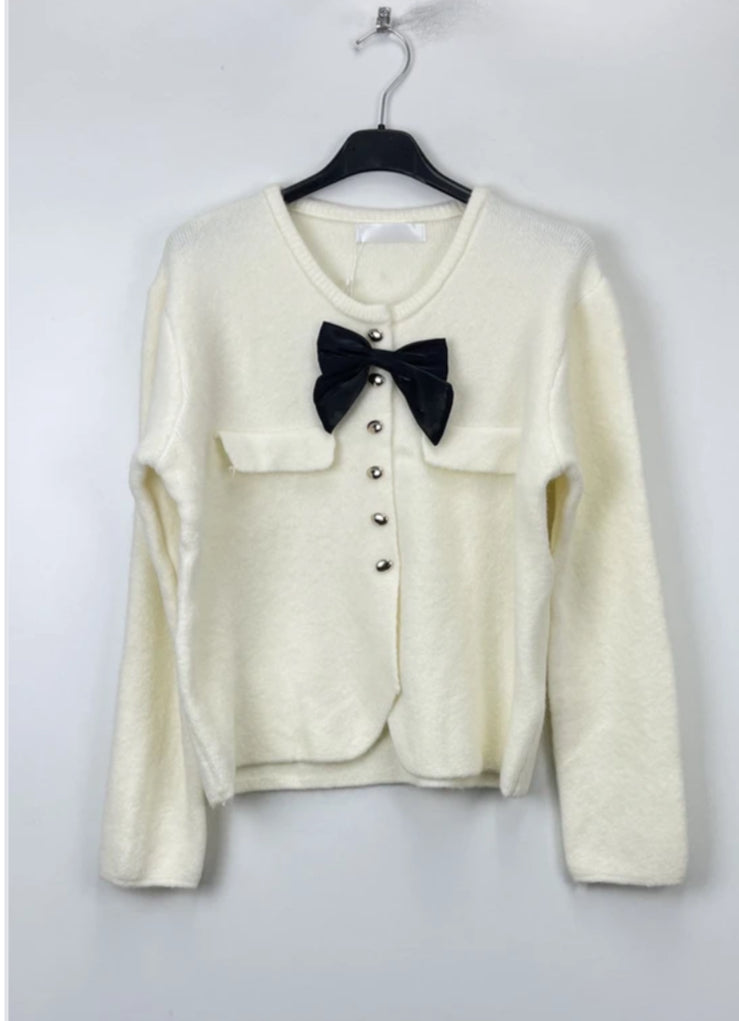 BOW KNIT CARDI - 8-12/14 - CREAM