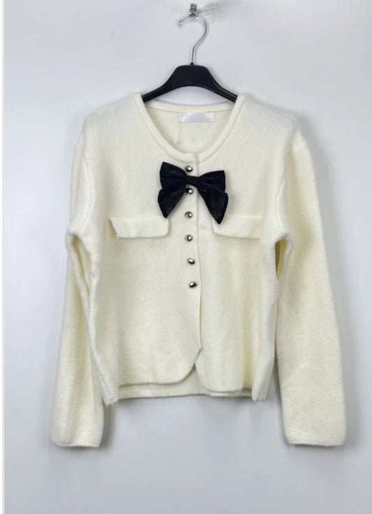 BOW KNIT CARDI - 8-12/14 - CREAM