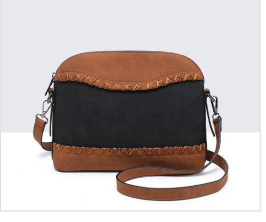 NUBUCK EFFECT CROSSBODY - CAMEL & BLACK