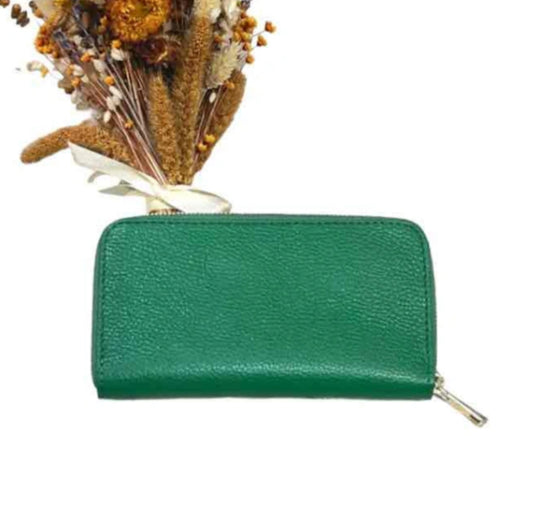 LEATHER ZIP WALLET - GREEN